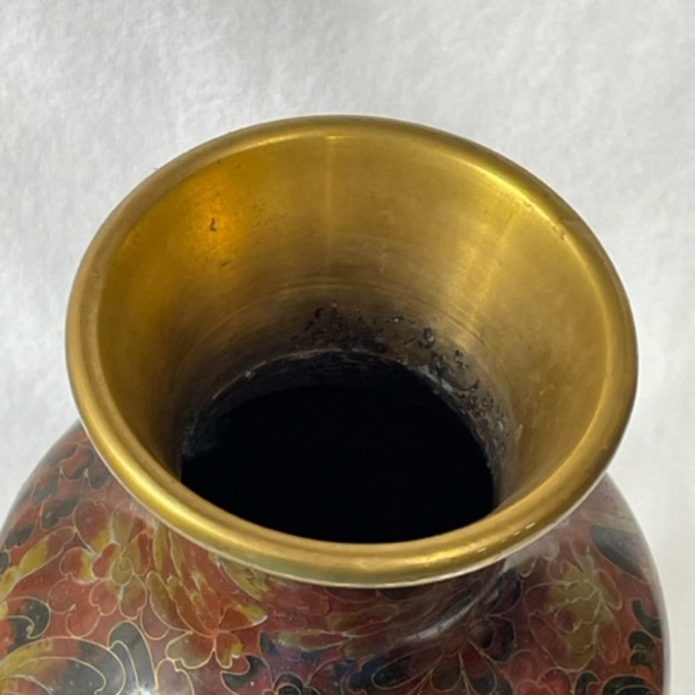 Very large Vintage Chinese brass and cloisonne vase in browns and rust - Picture 6 of 8